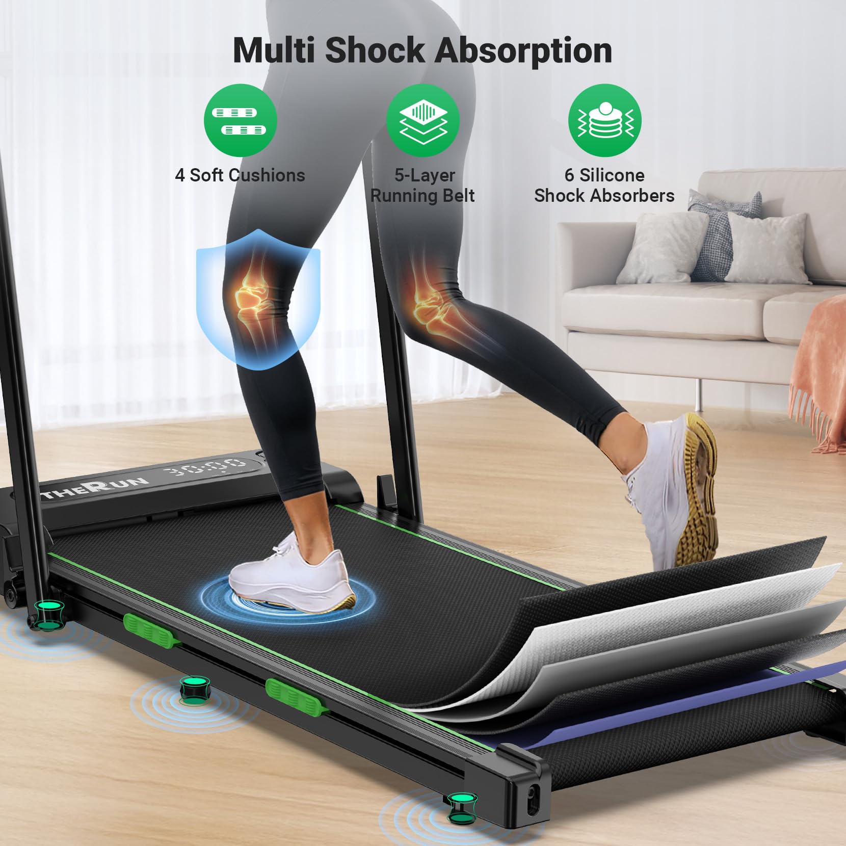 Therun Walking Pad, 2 In 1 Foldable Treadmills For Home, 2.5Hp Under Desk With Handle Bar, 16 Widened Running Belt, With Remote