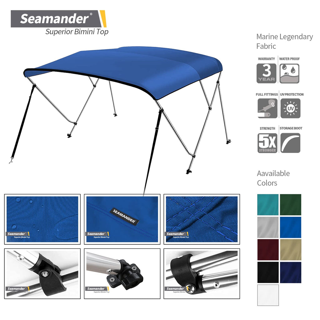 Seamander Bimini Top For Boats,3-4 Bow 13 Different Size Bimini Tops,Includes Bimini Top Hardwares And Boot Cover,3 Bow 6Ft Leng