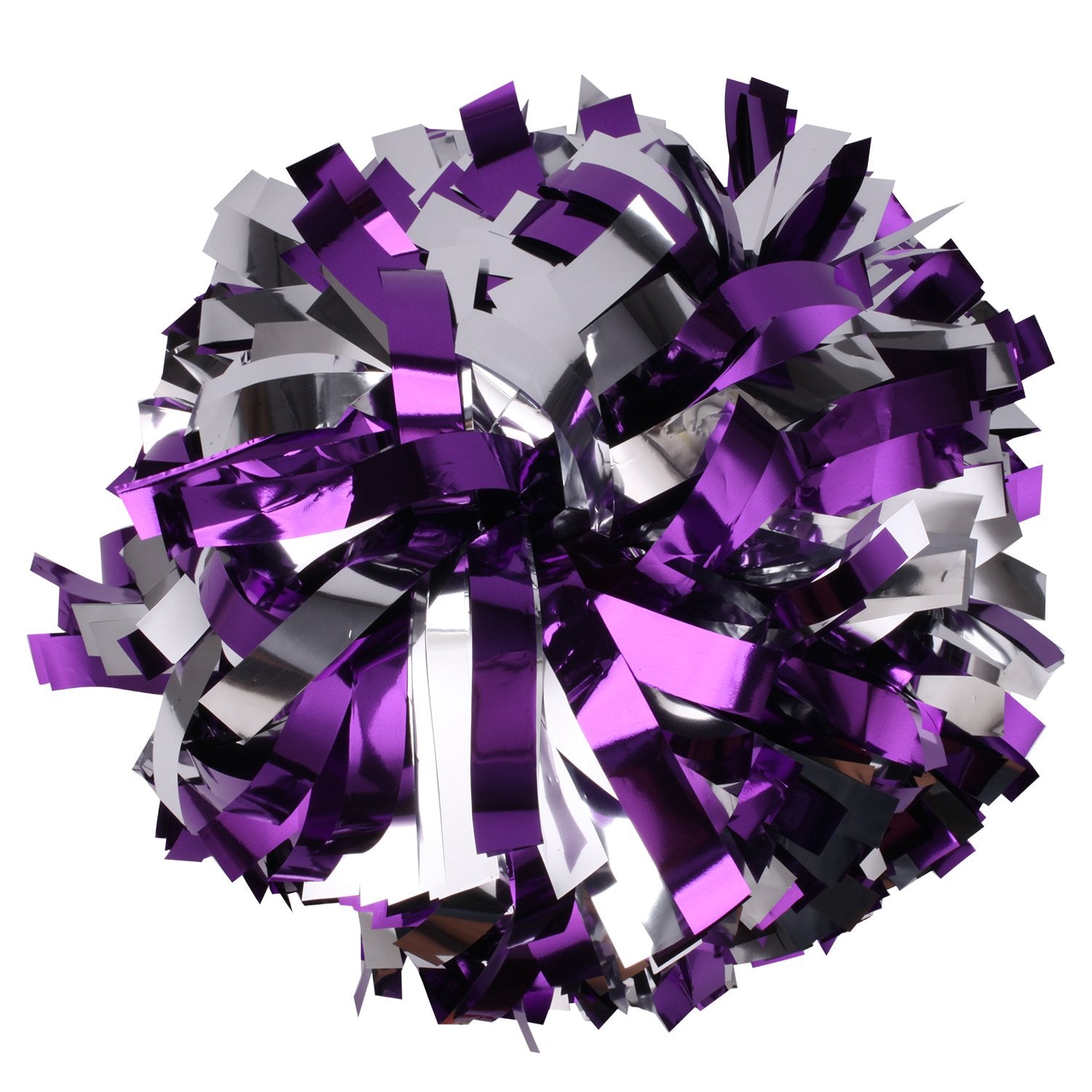 Metallic Cheerleader Cheerleading Pom Poms 6 inch 1 Pair (Purple/Silver)