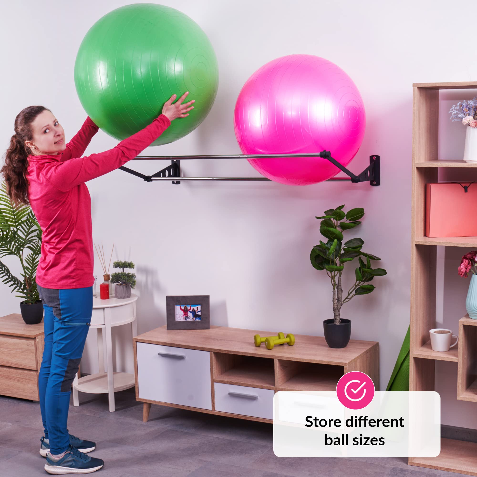 Exercise Ball Holder  Organize Your Space  Wall Mounted Ball Rack  Yoga Ball Holder  Exercise Ball Wall Mount  Fitness Ball Rack