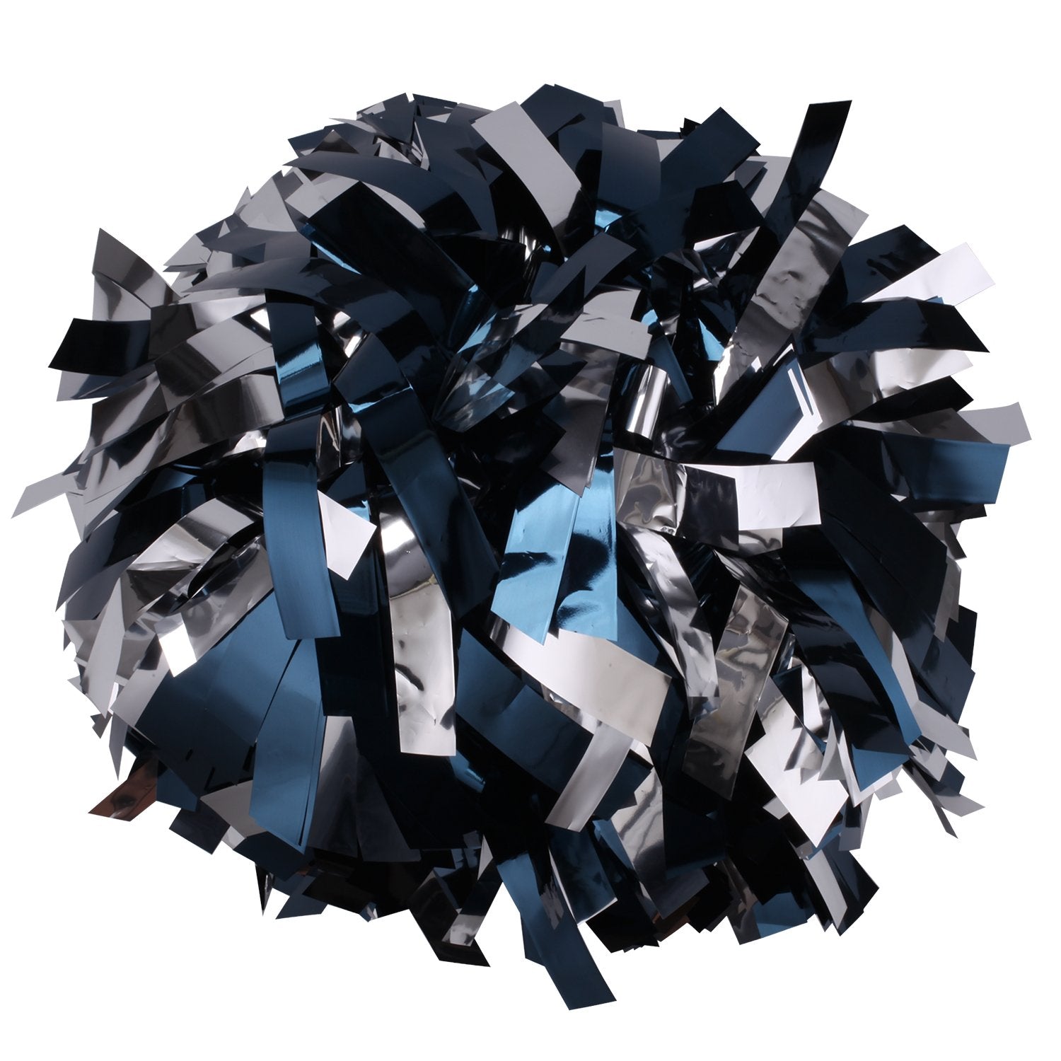 Metallic Cheerleader Cheerleading Pom Poms 6 inch 1 Pair (Navy Blue/Silver)
