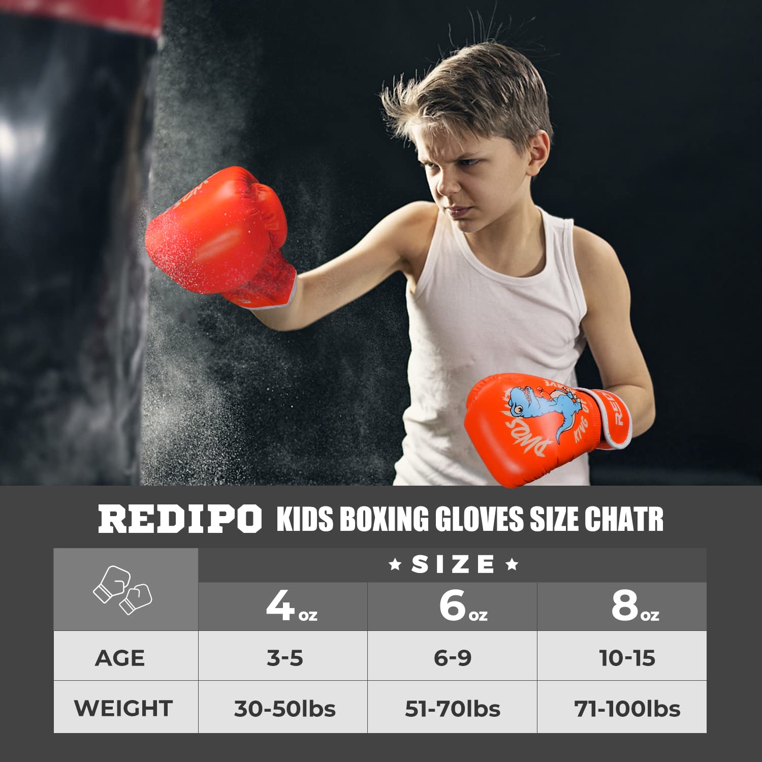 Redipo Kids Boxing Gloves For Boys And Girls, Youth Boxing Training Gloves For Kids 3-15, 4&6Oz Punching Bag Kickboxing Thai Mit