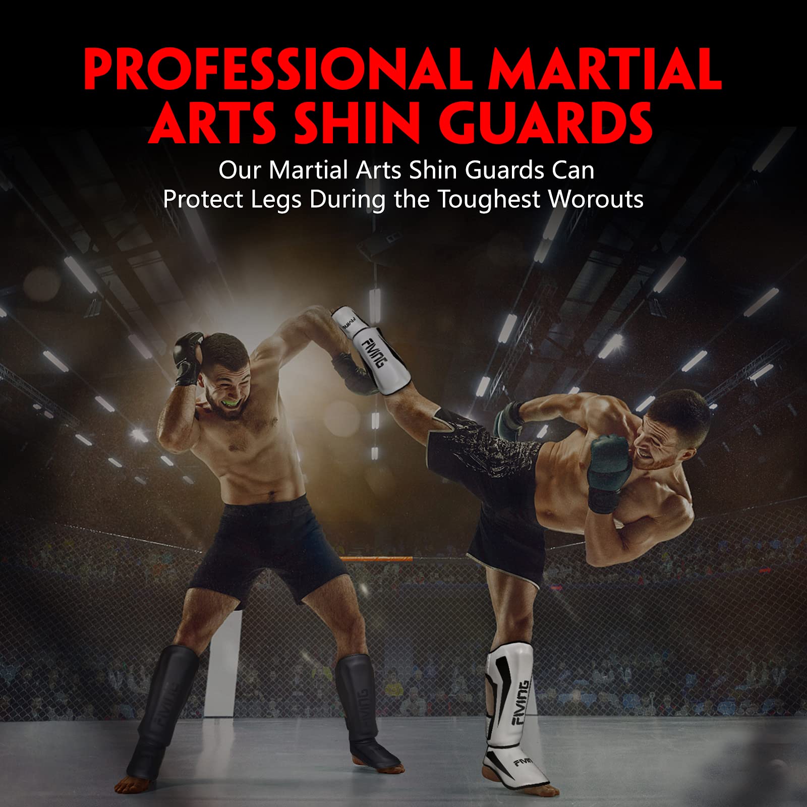 Fiving Mma Martial Arts Shin Guards - Padded, Adjustable Muay Thai Leg Guards With Instep Protection For Kickboxing/Mma Training