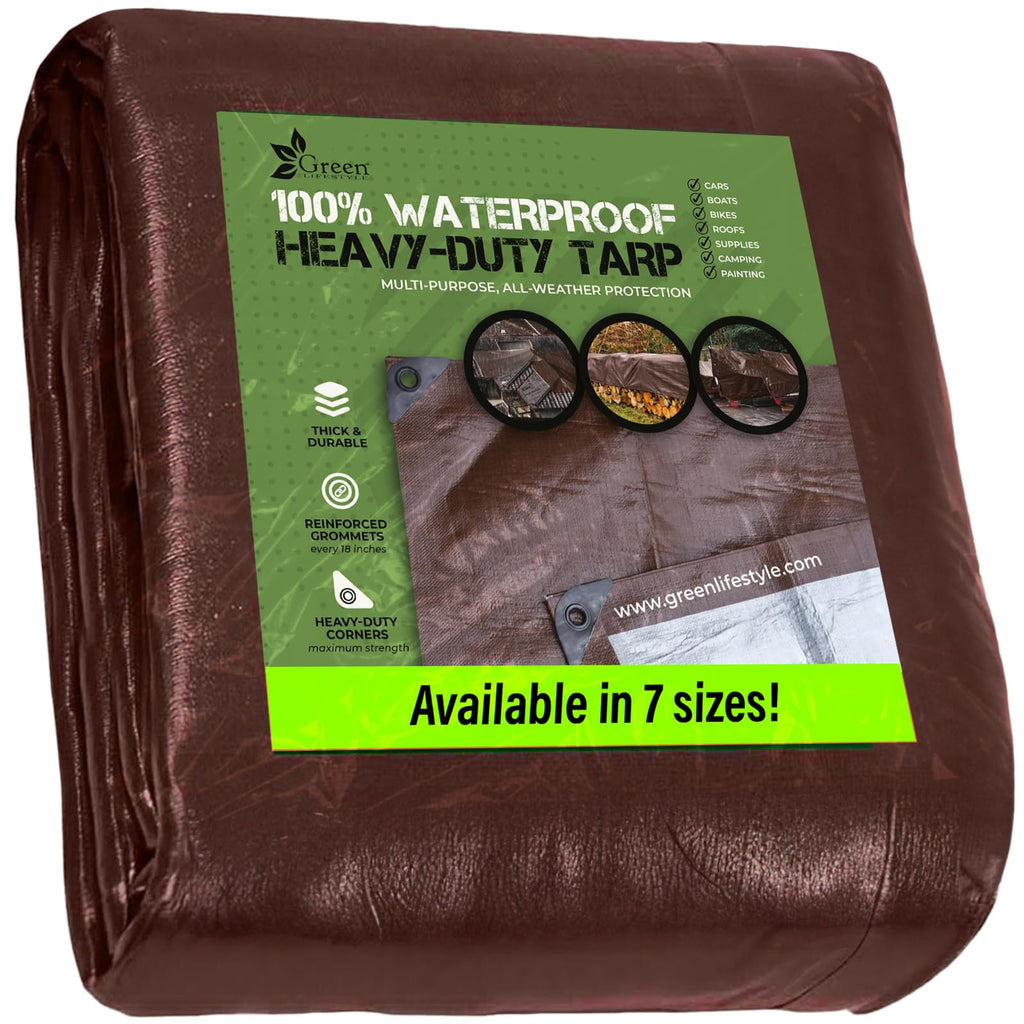 Tarp Cover Brown/Silver Heavy Duty Thick Material Water Proof Tear Proof Uv Resistant Reinforced Edges Boat Tent Rv Or Pool Cove