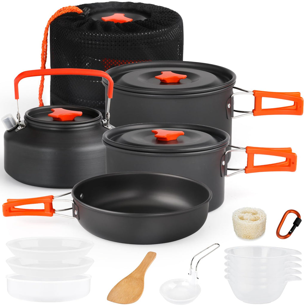 Gutsdoor Camping Cookware Set Lightweight Backpacking Mess Kit, Non-Stick Cooking Equipment Camping Pots And Pans Set With Stora