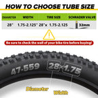 Hydencamm 2 Pack 28 Inch Inner Tube Fit 1.75/1.95/2.125 with 32mm Schrader Valve, 28  1.75/2.125 with 2PCS Levers, 28    Bicycle