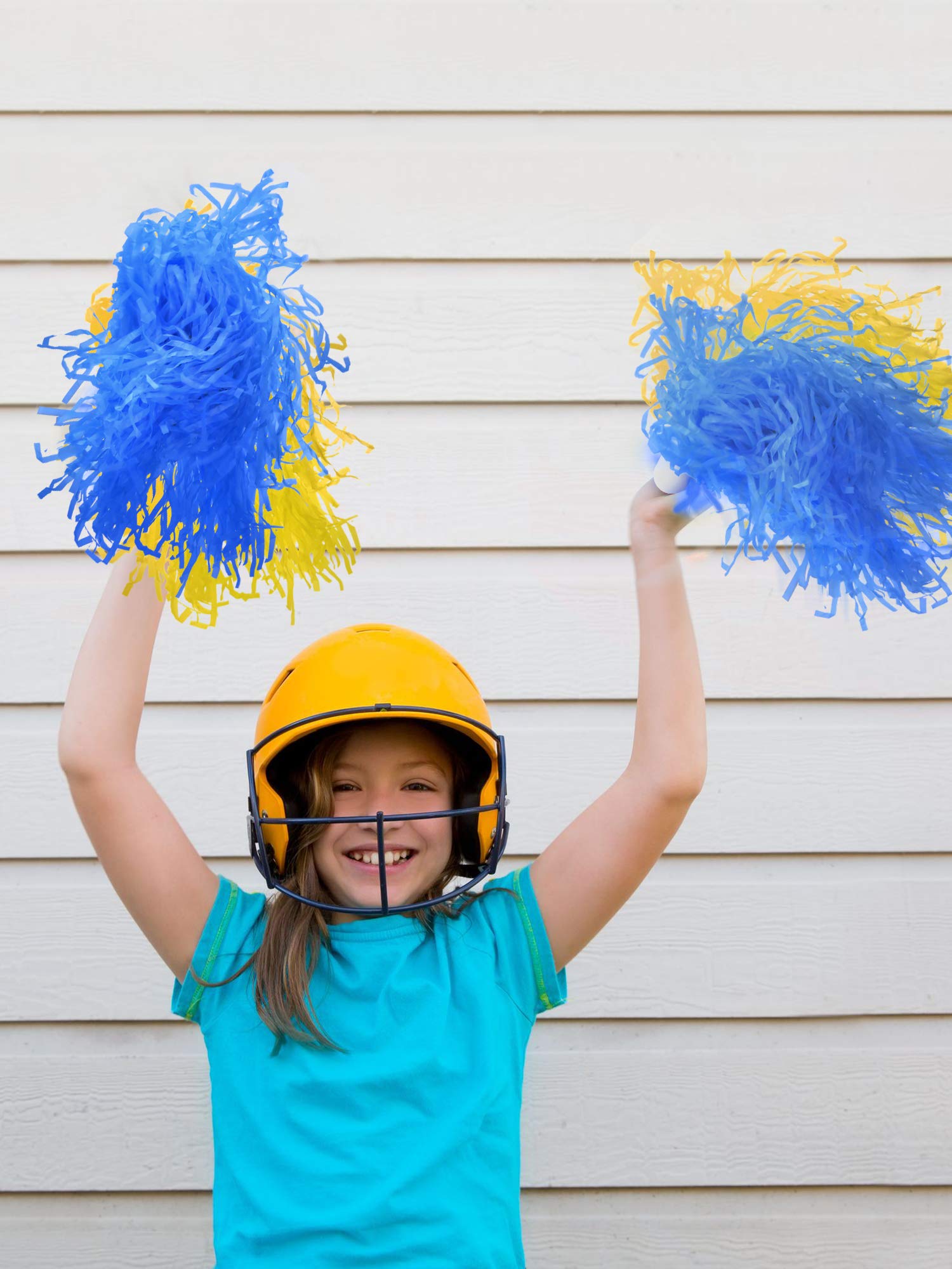 Pangda 12 Pack Cheerleading Pom Poms Sports Dance Cheer Plastic Pom Pom For Sports Team Spirit Cheering (Blue And Yellow)
