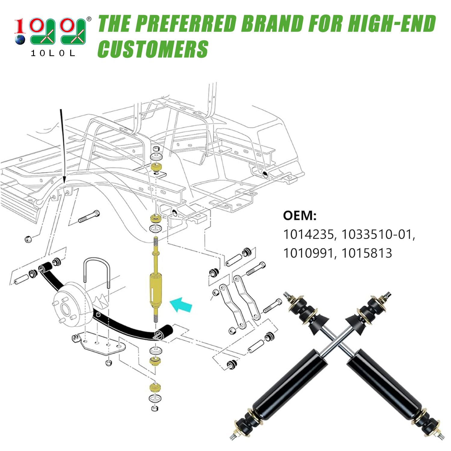 10L0L 2 Pack Golf Cart Rear Shock Absorbers For Club Car Ds Gas Electric Golf Cart 1988-Up, G&E 2004-Up Precedent 1013164 102588