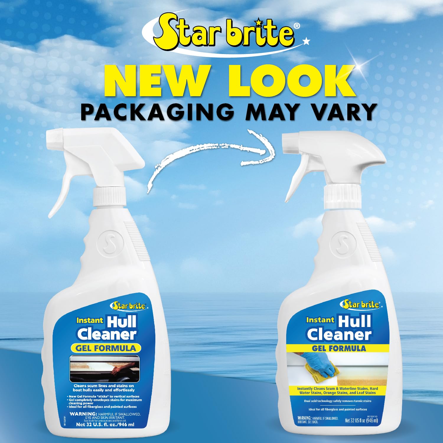 Star Brite Instant Hull Cleaner - 32 Oz Gel Spray - Easily Remove Stains, Scum Lines & Grime On Boat Hulls, Fiberglass, Plastic