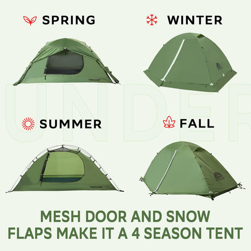 2-Person Backpacking Tent For 4-Season - Winter Waterproof Tent For One Person, Lightweight Camping Gear For Backpacking, Easy S