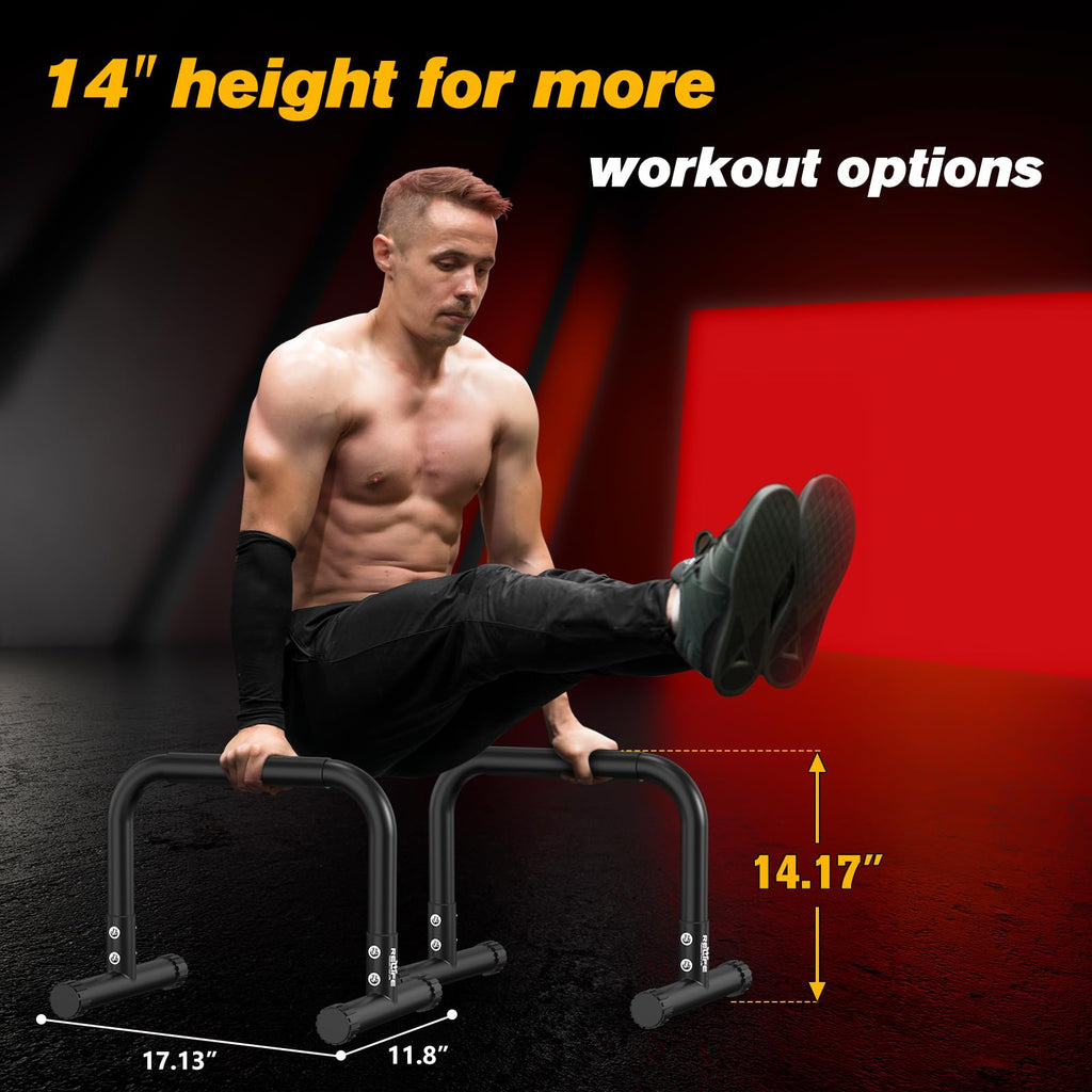 Relife Rebuild Your Life Push Up Bar,14In High Steel Parallettes Bars,Dip Station Strength Training At Home Gym Workout.Calisthe