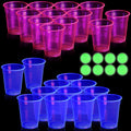Ferrochef 32 Pcs Glow in the Dark Party Table Tennis Game Set Include 24 Pcs Glowing Plastic Cups and 8 Balls for Indoor Outdoor