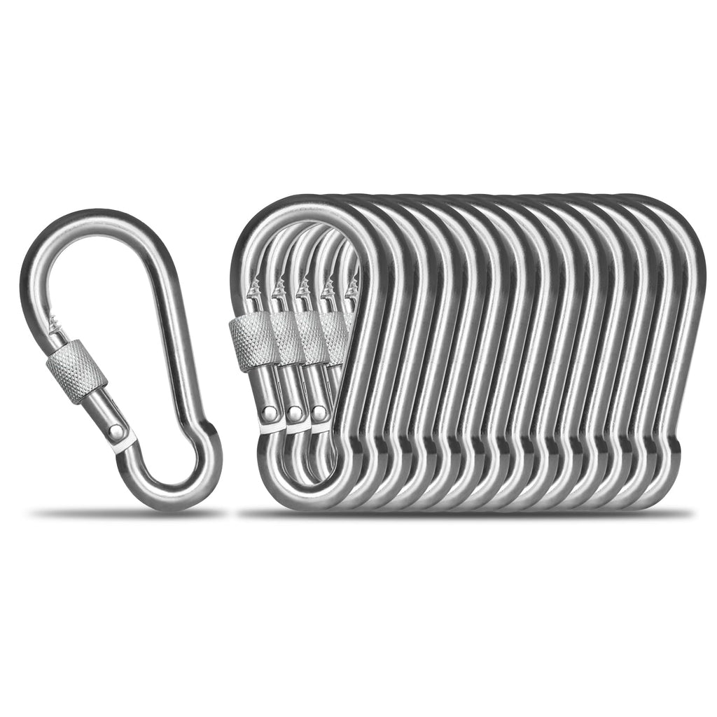 Kinlink 15 Pack Screw Locking Carabiner, 1.97 Inch Heavy Duty Carabiner Clips, 304 Stainless Steel Small Caribeener Clips, Carib