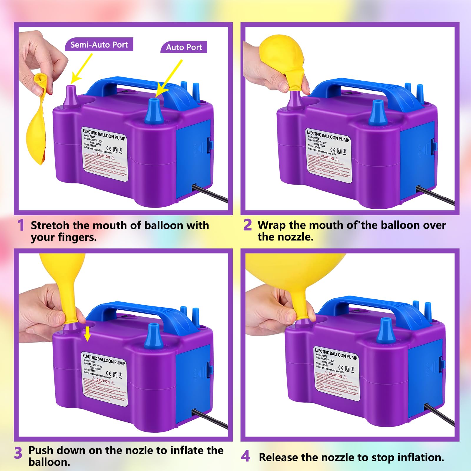 Electric Balloon Pump,110V 600W Balloon Blower Inflator Dual Nozzle Air Pump Balloons Inflator For Decoration, Party, Sport,Gift