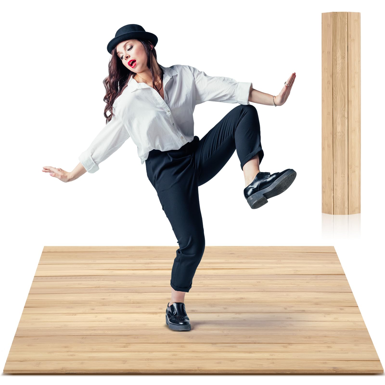 Drydiet Tap Dance Board 3.22 x 4 ft Portable Dance Floor Mat for Home Practice 8mm Thick Solid Bamboo with Clear Sound Large Hea