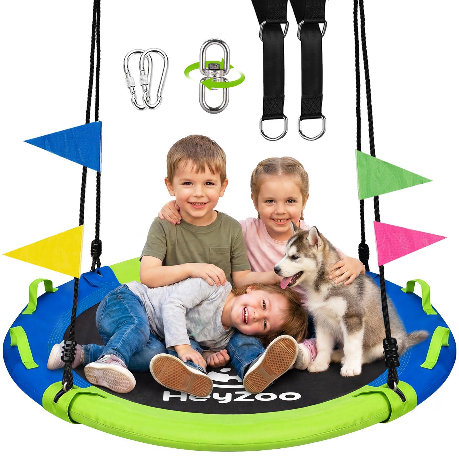 HeyZoo 43 Inch Tree Swing, 900lbs Weight Capacity Saucer Swing Sets for Kids & Adults, with 360 Degree Swivel and Adjustable Han