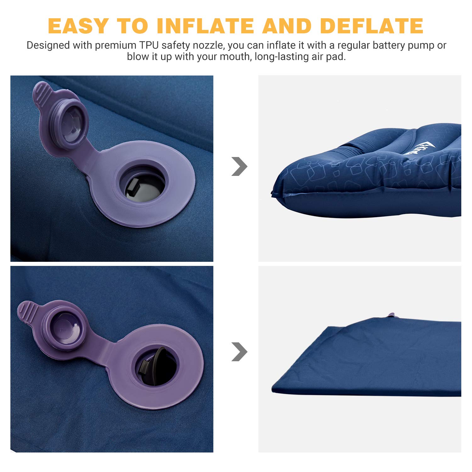 Kingcamp Double Sleeping Pad For Camping, Rollover Prevention Inflatable Queen Camping Mattress 2 Person Ultralight Air Mat For