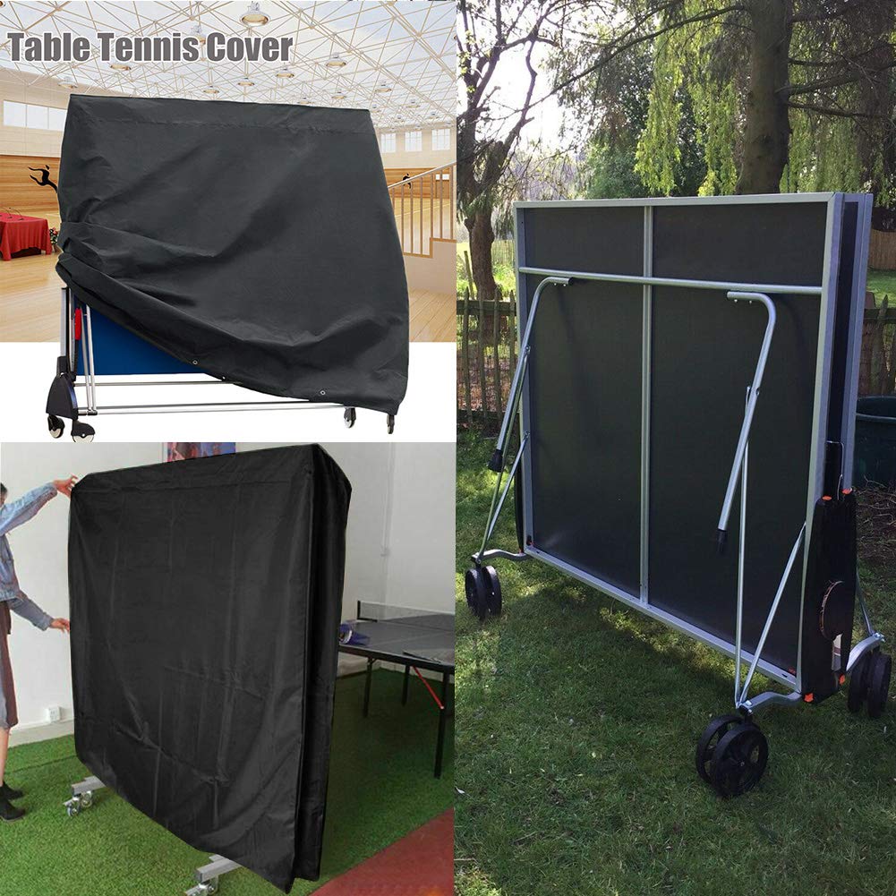 J&C Table Tennis Cover Upright 420D Ping Pong Table Cover, Black Full Uv Protected Table Tennis Cover Outdoor Waterproof Heavy D