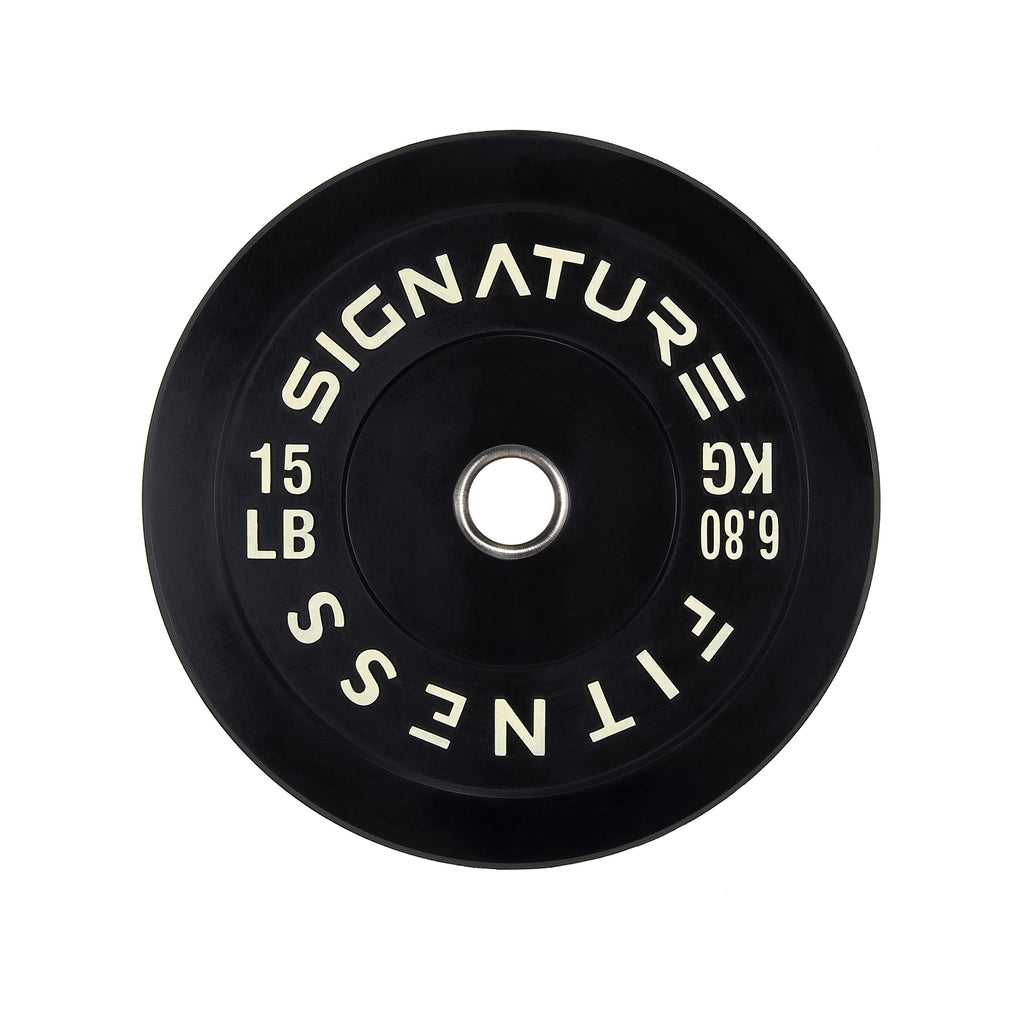 Signature Fitness 2'' Olympic Bumper Plate Weight Plates With Steel Hub, 15Lb Pair, Black