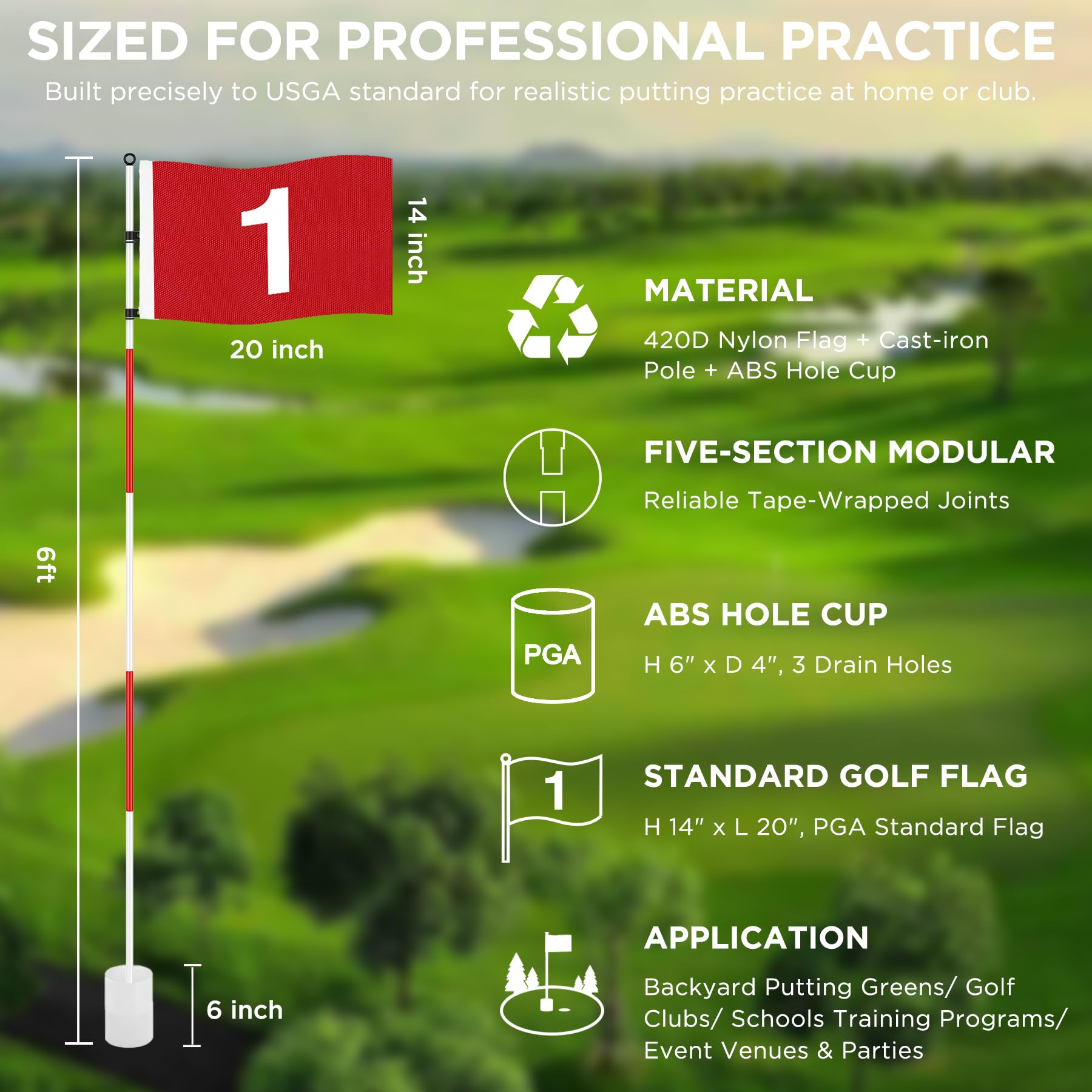 Kingtop Golf Pin Flags Basic, Practice Putting Green Flagstick Hole Cup Set, Golf Flag Stick For Driving Range  Backyard  Indoor