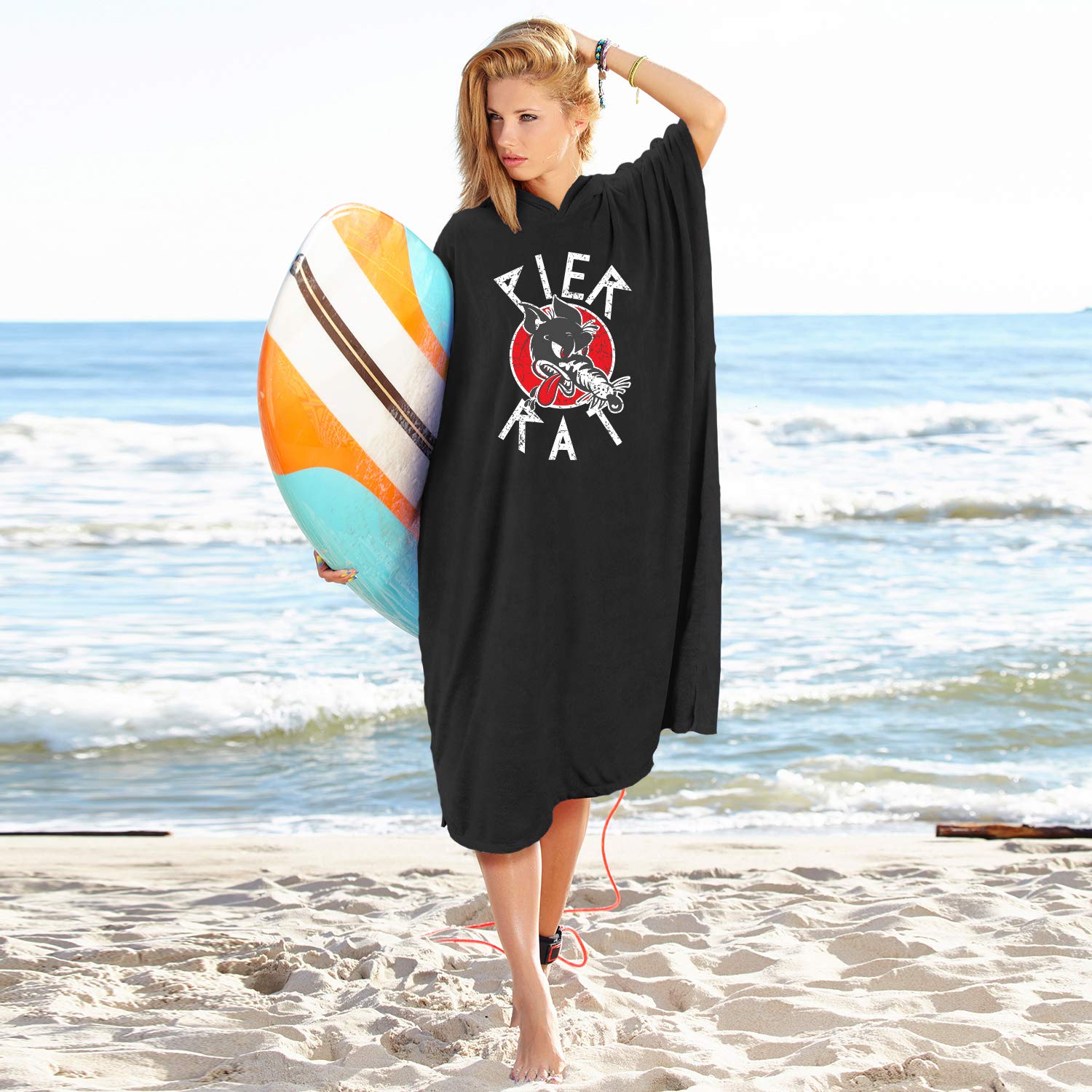 Catalonia Hooded Surf Towel Poncho,Super Water Absorption Microfiber Beach Sand-Proof Wetsuit Changing Robe for Adults Men Women