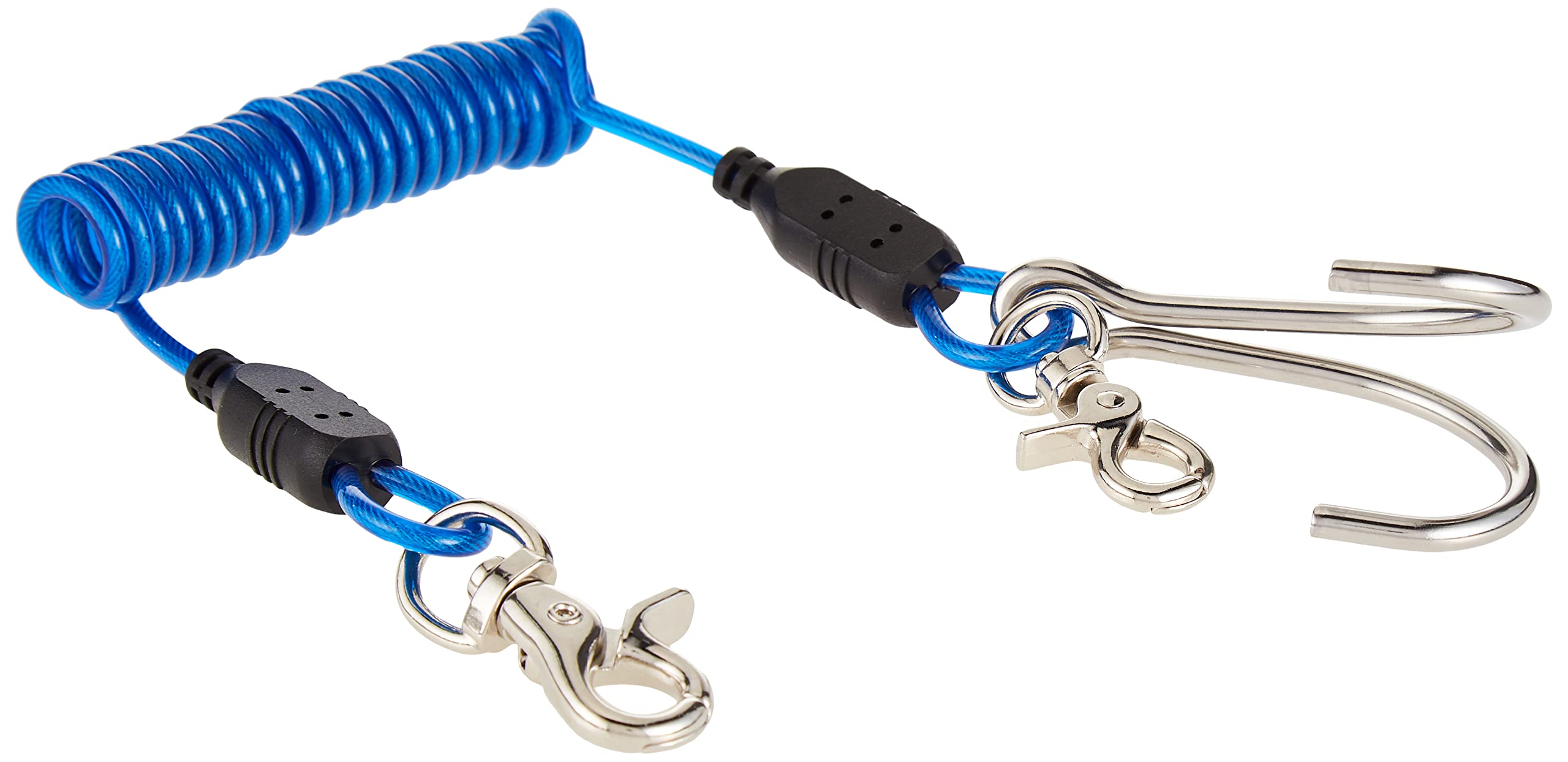 Scuba Choice Diving Stainless Steel Reef Double Hook With Spiral Coil Lanyard, Blue