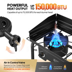 Rovsun 2 Burner Gas Stove With Side Shelves, 150,000 Btu Portable Propane Stove With Removable Legs, Wind Panels & Regulator For