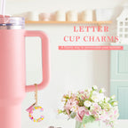 Letter Charm Accessories for Stanley Cup 1 PCS Cute Initial Keychain Handle Charm for Stanley Tumbler for Women Pink Letter C