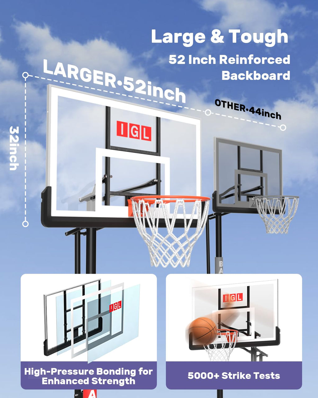 IGL In Ground Basketball Hoops Outdoor, 10ft Height Adjustable In Ground Basketball Goal, Inground Basketball Hoop with 52 Inch