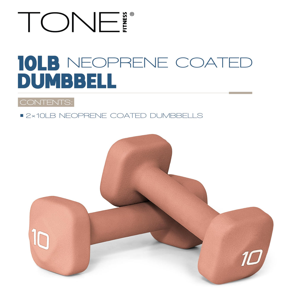 Tone Fitness 10 lb Neoprene Dumbbell Pair for Home Workouts - Non-Slip Design - Orange