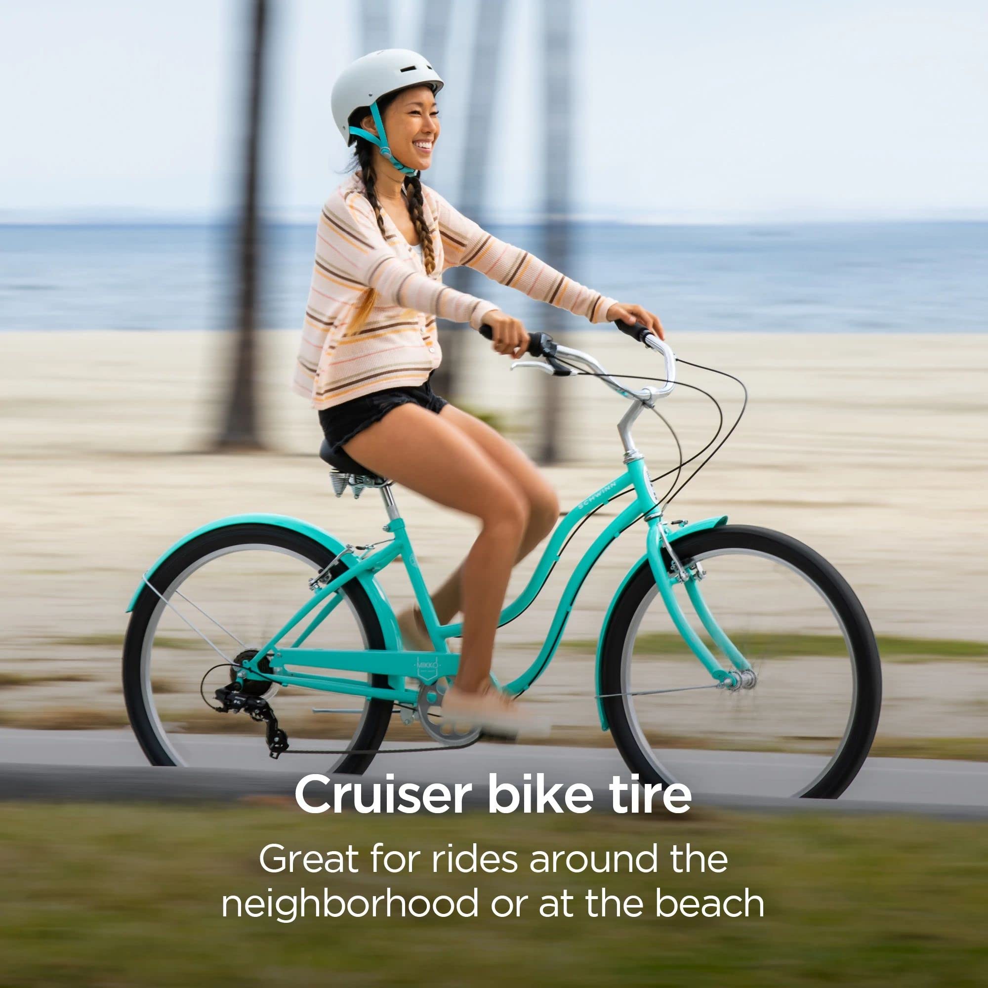 Schwinn Replacement Bike Tire, Cruiser Bike, Smooth Tread, 26 X 2.12-Inch , Black With Kevlar Bead