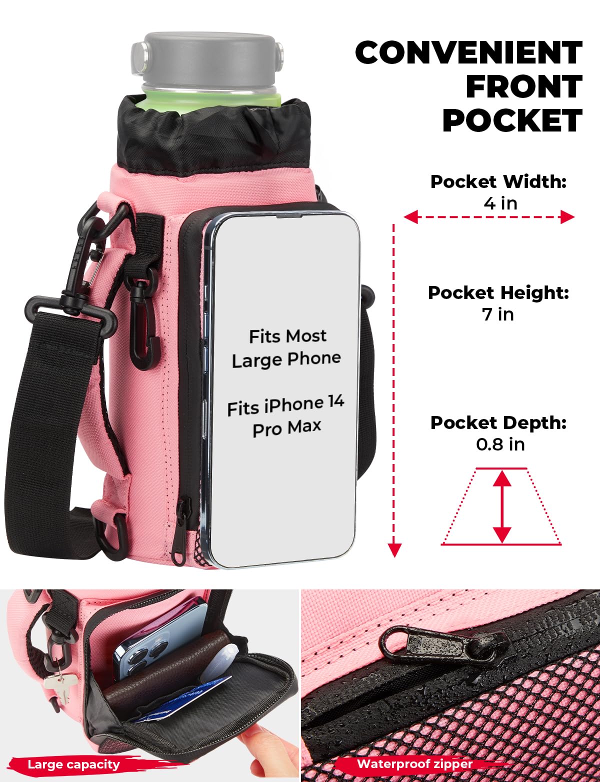 Kemimoto Water Bottle Holder Bag, Water Bottle Carrier With Adjustable Shoulder Strap, Water Bottle Pouch Holder For Hiking, Cam