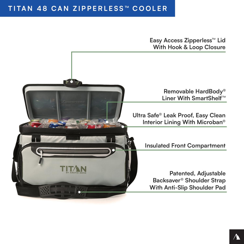 Titan by Arctic Zone 48 Can Zipperless Soft Cooler with HardBody Liner, Seagrass