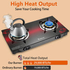 Besnerg Propane Stove 2 Burner Gas Stove, 28800 Btu High-Efficiency Auto Ignition Tempered Glass Lpg Cooktop With Csa Regulator