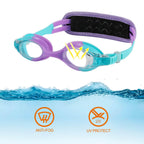 RUIGAO Kids Swim Goggles Age 2-6, Toddler Goggles No Hair Pull,UV Protection/Anti Fog/Padded HeadBand (1PK Kids - Blue Mermaid)