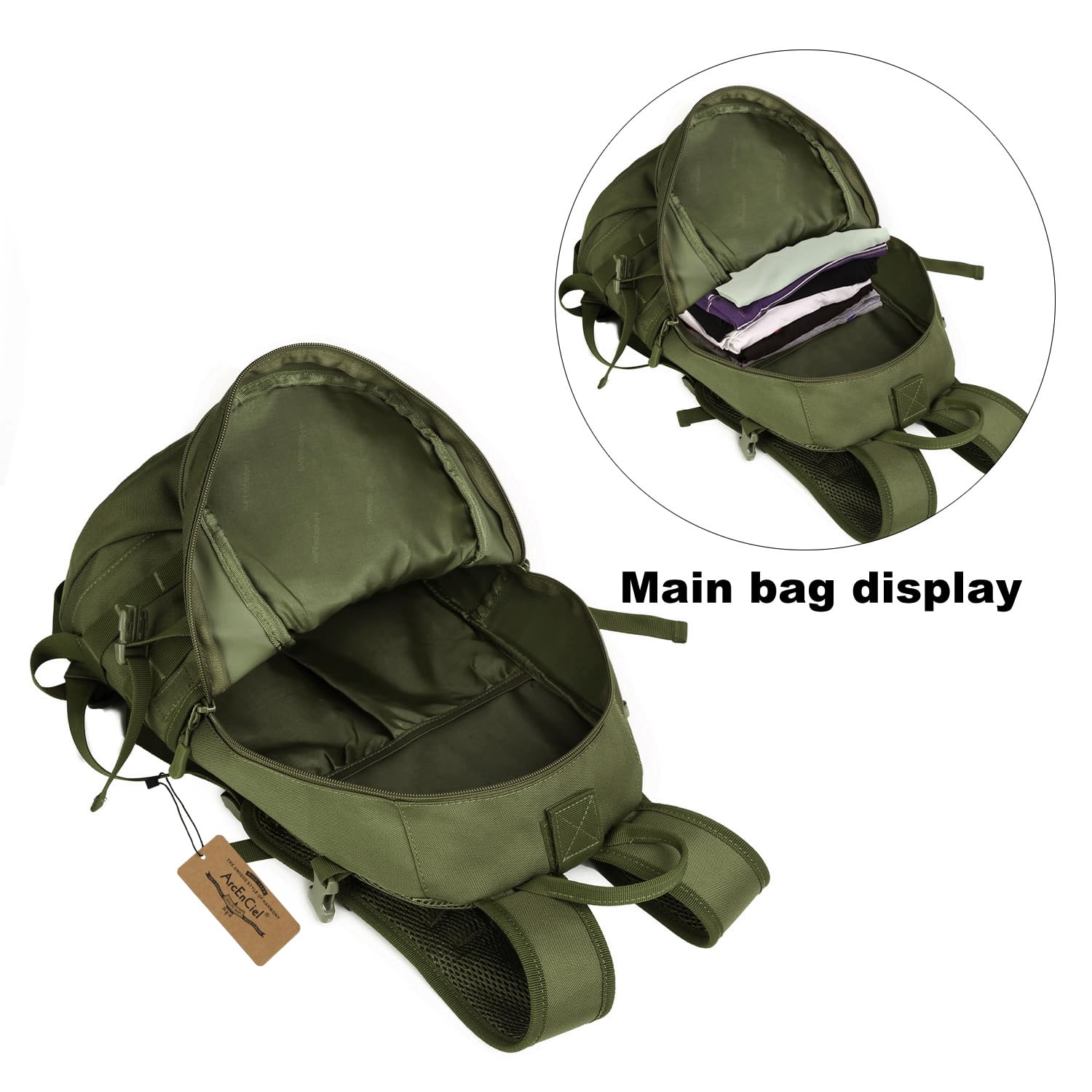 Arcenciel 15L Motorcycle Backpack Tactical Bag Rucksacks For Outdoor Camping Trekking Hunting With Patch(Green)