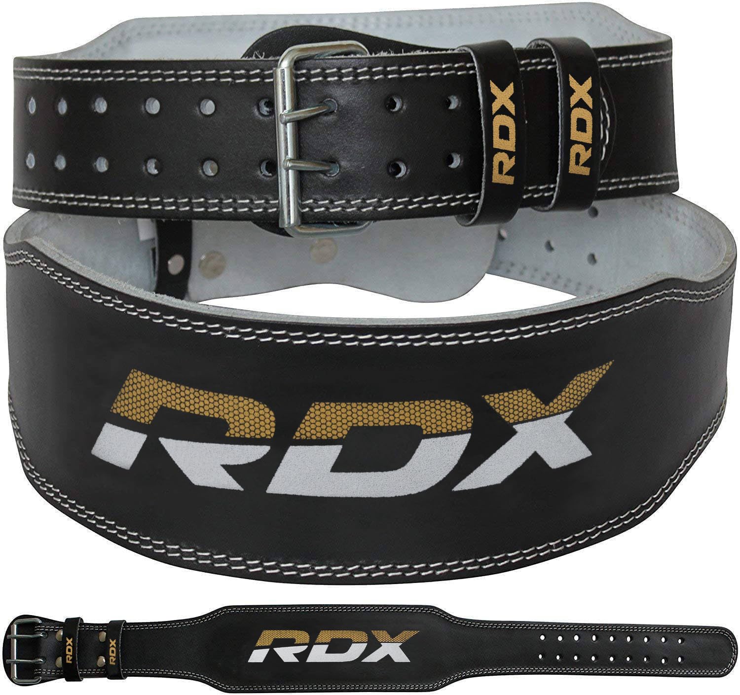 Rdx Weight Lifting Belt For Fitness Gym - Adjustable Leather Belt With 4       Padded Lumbar Back Support - Great For Bodybuildi