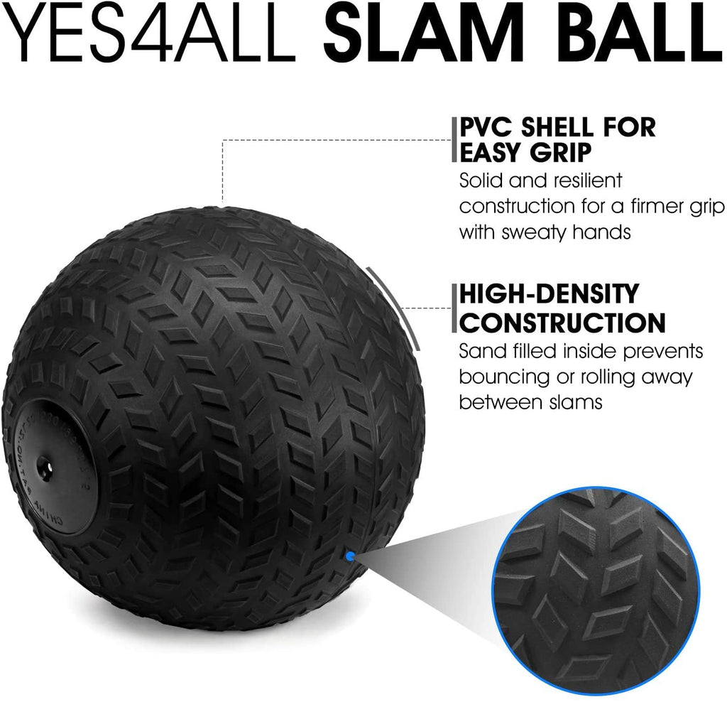 Yes4All 25 Lbs Slam Ball For Strength, Power Workout - Fitness Exercise Ball With Grip Tread & Durable Rubber Shell (25 Lbs, Bla