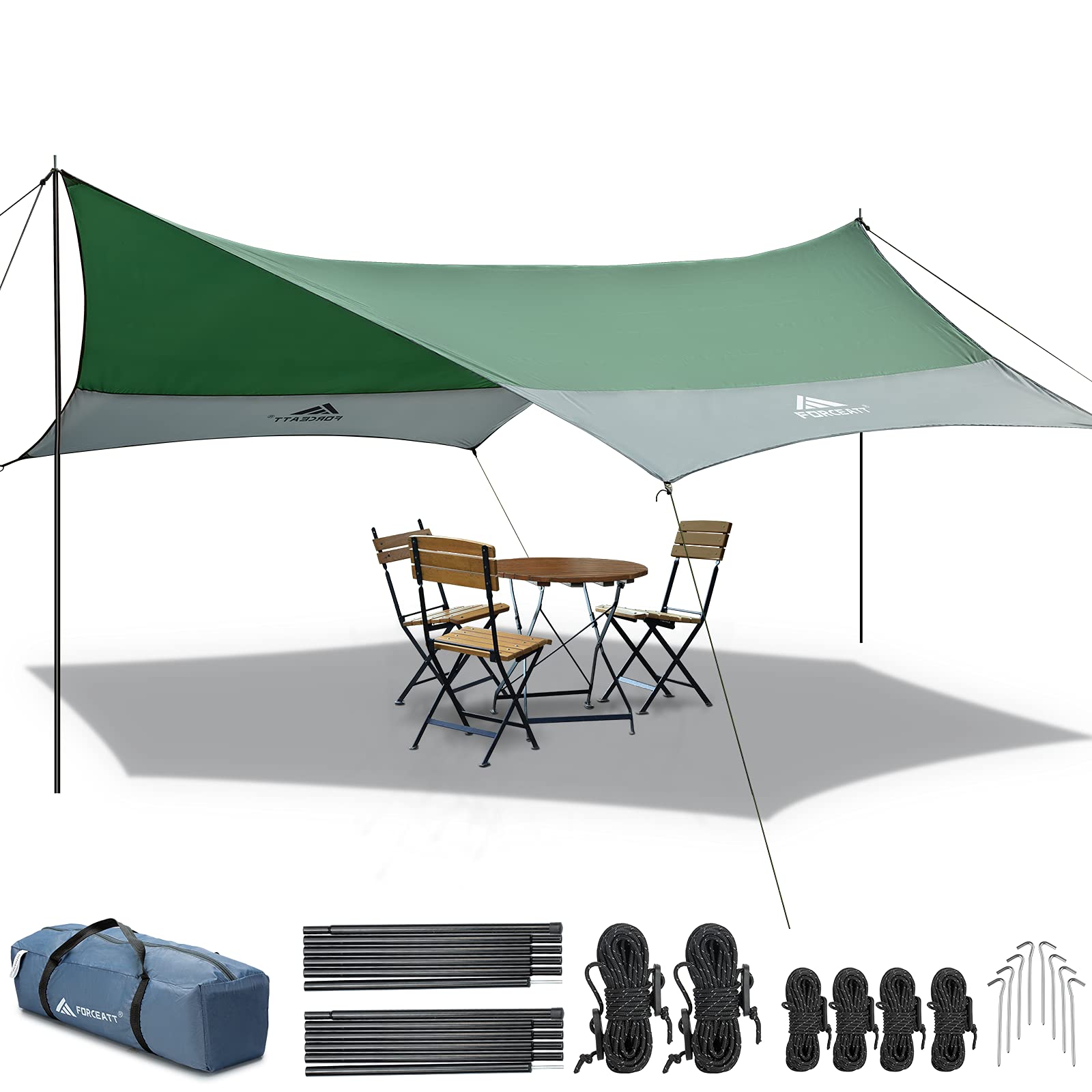 Forceatt 12X14Ft Waterproof Camping Tarp With 2 Poles, Sun Shelter For Car, Tent, Hammock In Camping, Hiking, Backpacking, Garde