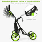 Gymax Folding Golf Push Cart, Height Adjustable Portable Caddy Cart With Umbrella Holder, Waterproof Bag, Built-In Cooler & Foot