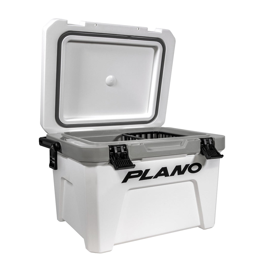 Plano Frost 21-Quart Hard Cooler, Includes Dry Basket, Small, White And Black, Durable, Insulated Ice Chest For Camping, Fishing