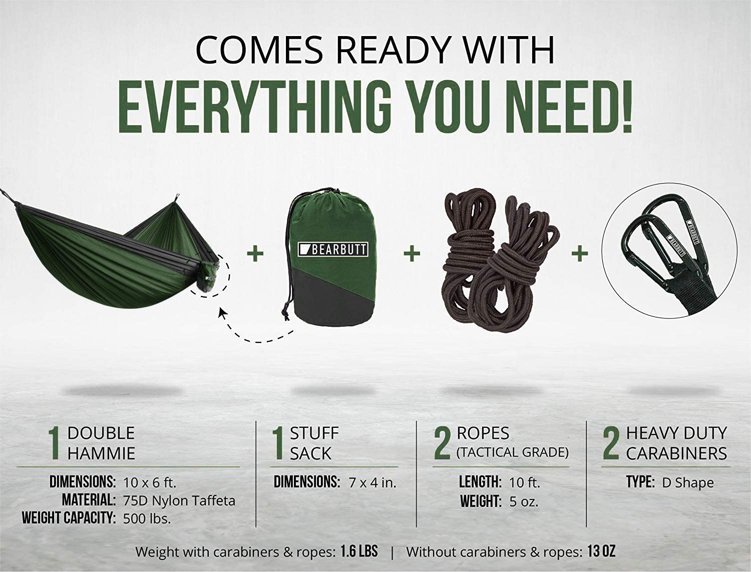 Bear Butt 2 Person Hammock - Portable & Travel-Friendly - Double Hammock For Camping & Backpacking