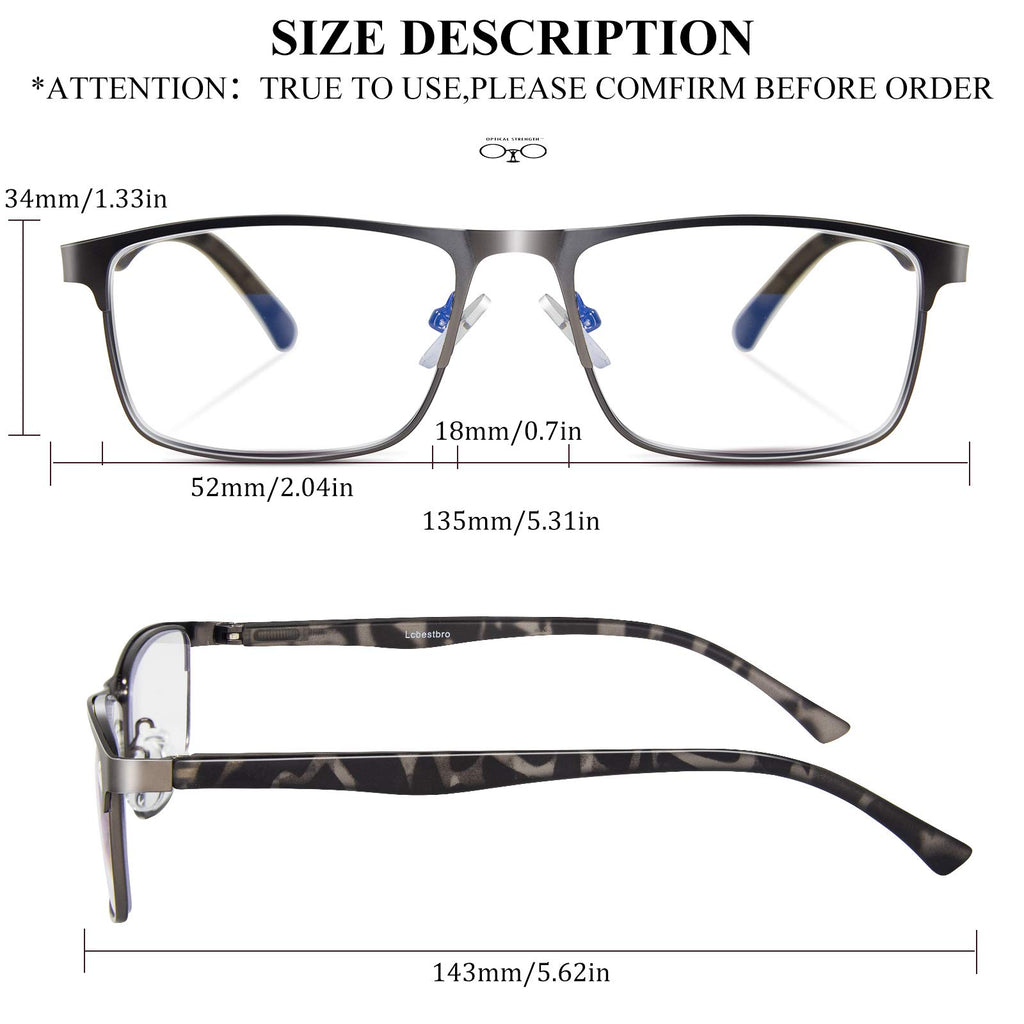 Lcbestbro 3 Pack Business Blue Light Blocking Reading Glasses For Men, 25 Metal Readers