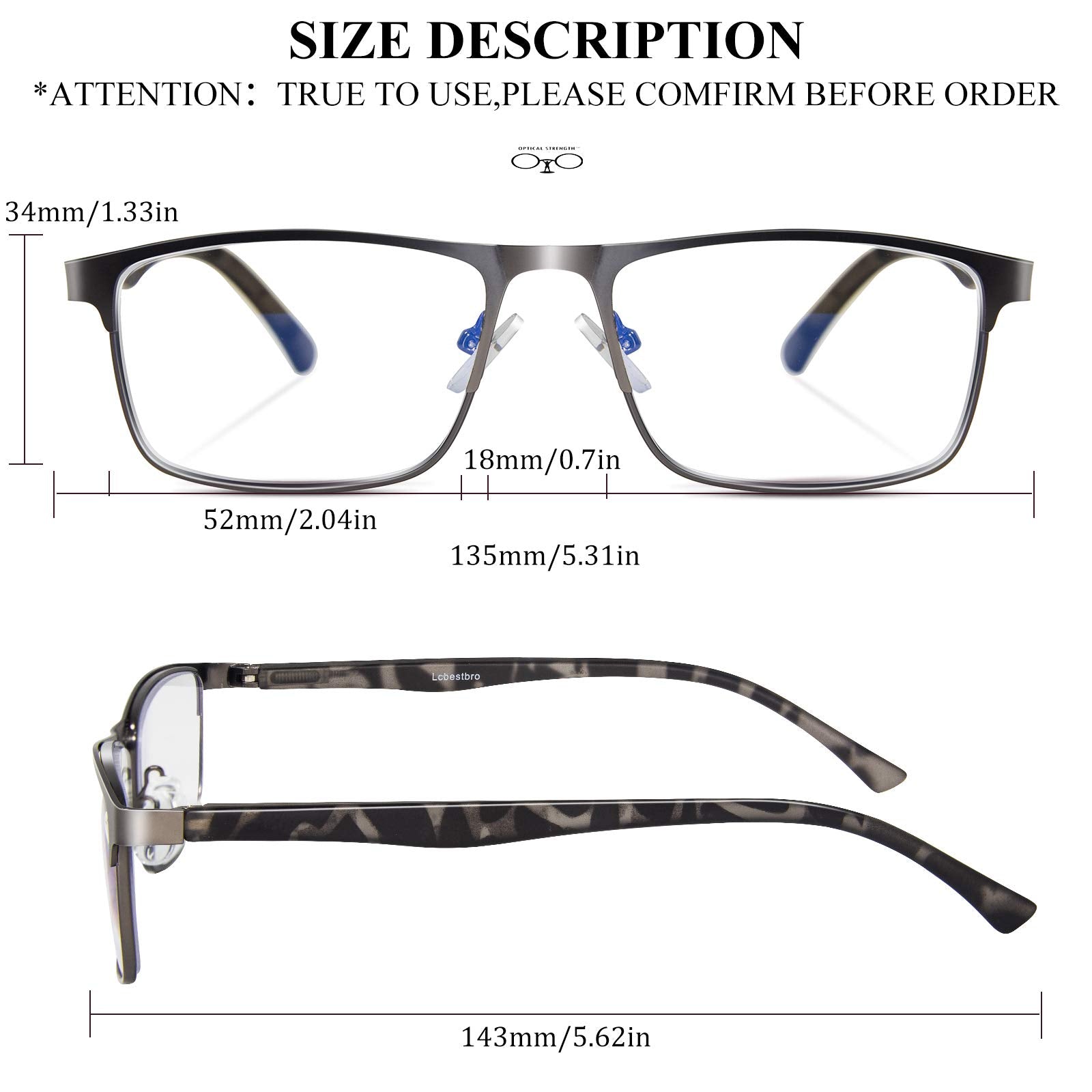 Lcbestbro 3 Pack Business Blue Light Blocking Reading Glasses For Men, 25 Metal Readers