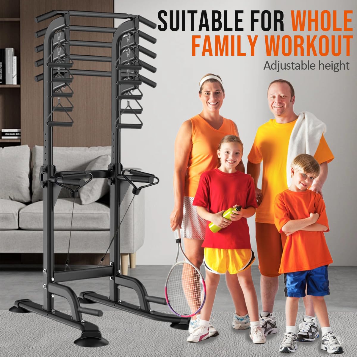 Bounabay Power Tower Dip Station Pull Up Bar For Home Adjustable Height Multifunctional Home Strength Training Fitness Exercise