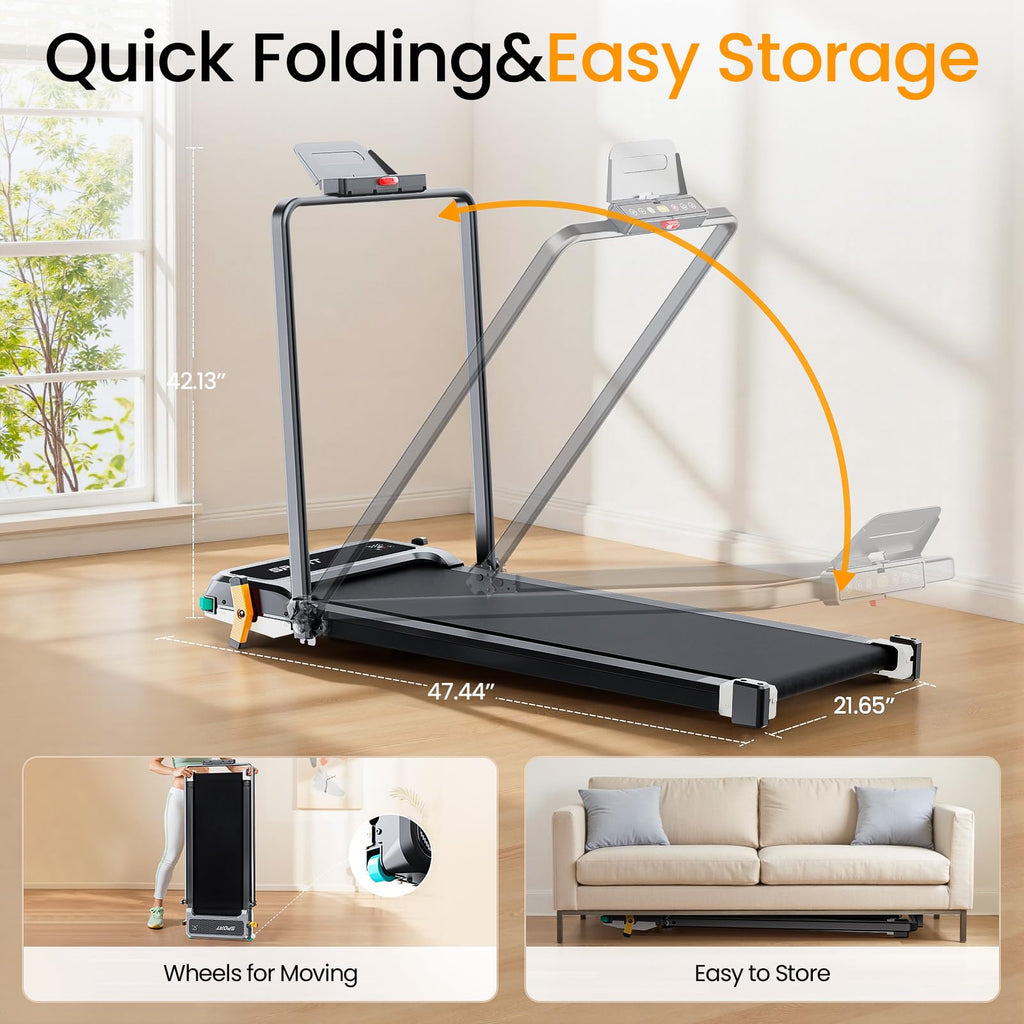 2 Side Walking Pad With Incline, Finehorse 2 In 1 Under Desk Walking Pad With Handle Bar And Foot Massager Treadmills For Home/O