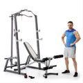Marcy Pro Deluxe Cage System with Weightlifting Bench All-in-One Home Gym Equipment PM-5108,Black/Silver