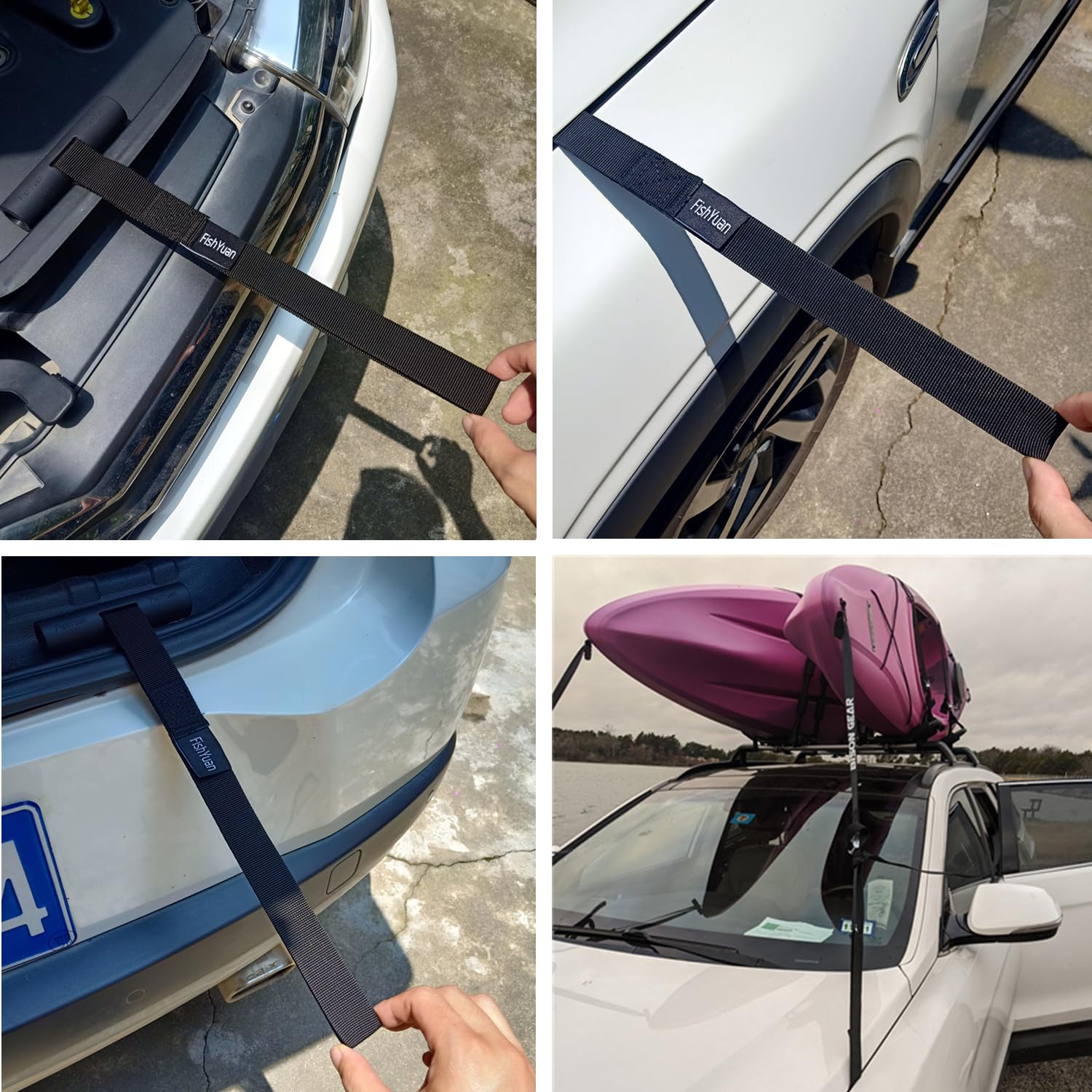 Fishyuan Quick Loops - Fast Kayak And Canoe Tie Down Anchor Straps For Car Hoods And Trunks