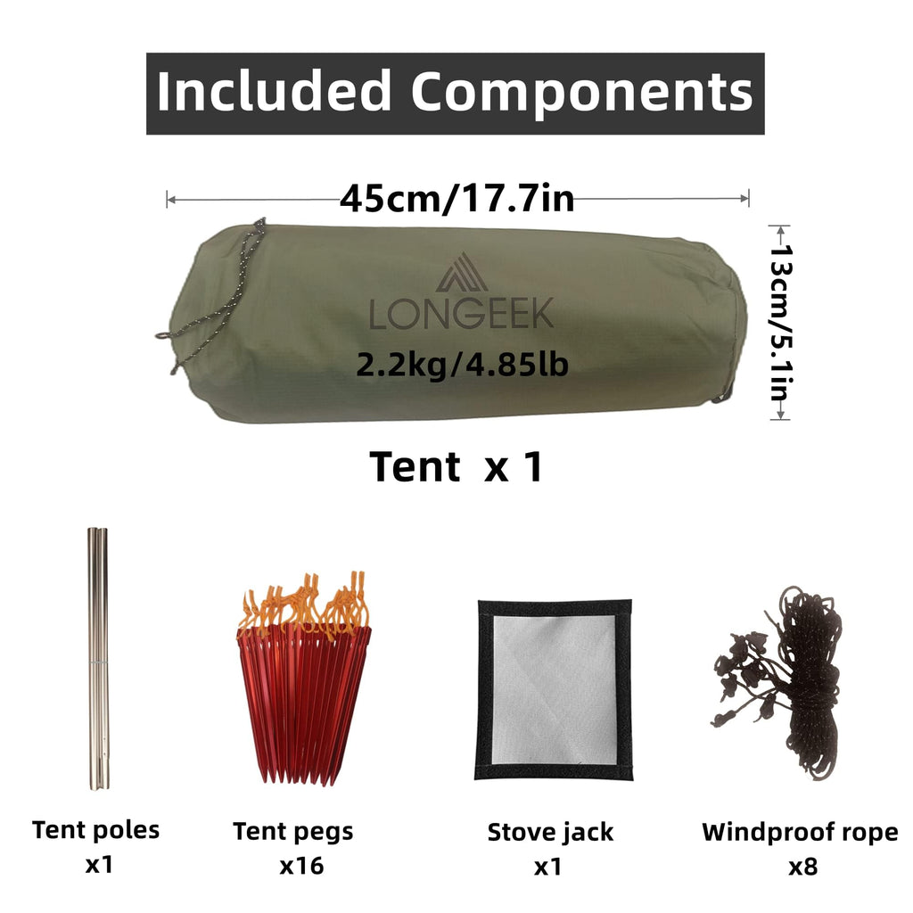 Longeek 4 Person Camping Tent 4 Seasons Backpacking Ultralight Easy Up Hot Teepee