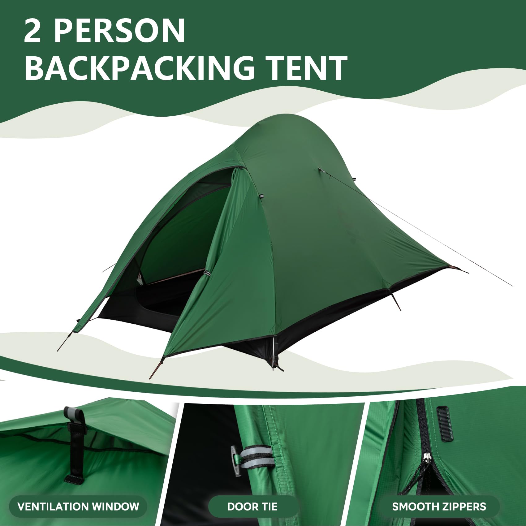 2-Person Lightweight Backpacking Tent - Waterproof Tent For Two Person, Ultralight Camping Tent For Outdoor, Easy Setup For Spor